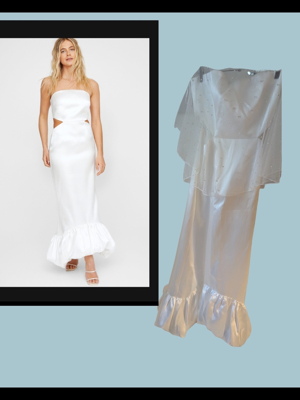 White Strapless Mermaid Hem Satin Dress